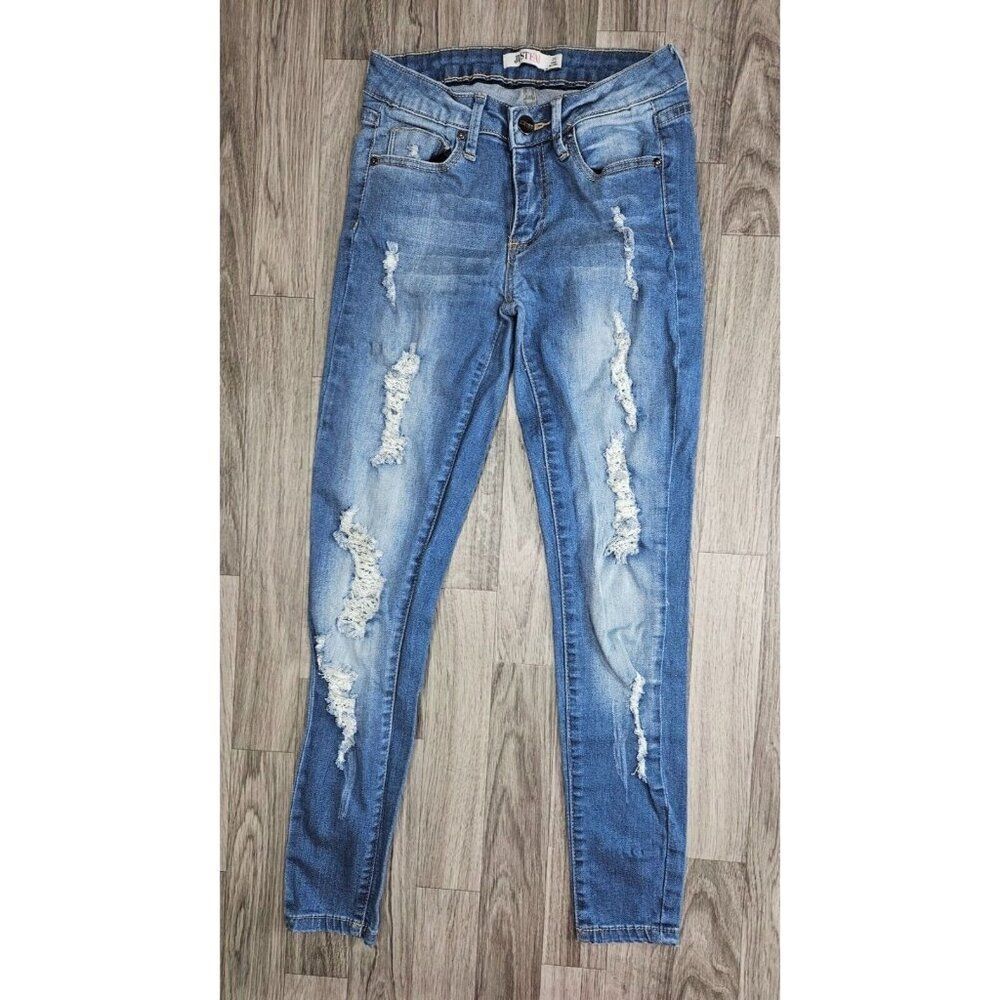 Just‎ Fab Womens Size 25 Distressed Skinny Pockets Denim Blue Jeans
